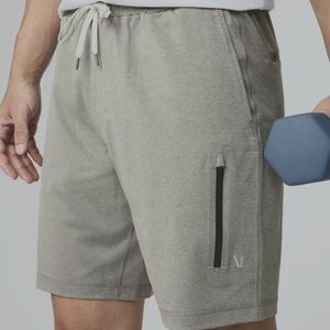 VUORI Sunday Performance Shorts Men's M Gray Logo Zip Pockets Stretch Workout